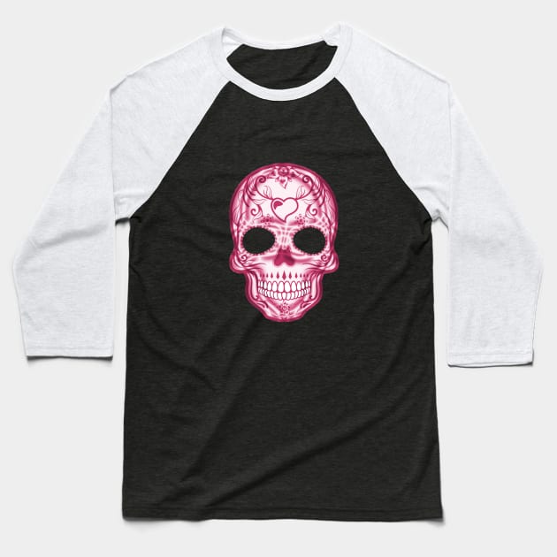 Pink Sugar Skull Baseball T-Shirt by DesignsbyDonnaSiggy